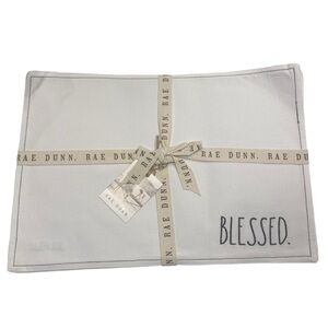 Rae Dunn 4 Embroidered Placemat Set BLESSED 13x19" Thanksgiving Festive Dinner‎